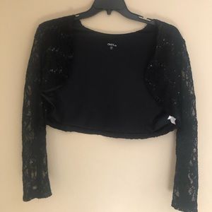 Black long sleeve lace and sequin shrug